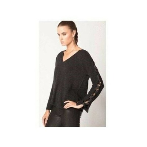 Feel The Piece Lowe Ribbon Lace Up Sleeve Wool V-Neck Sweater Size M/L Gray - Picture 8 of 8